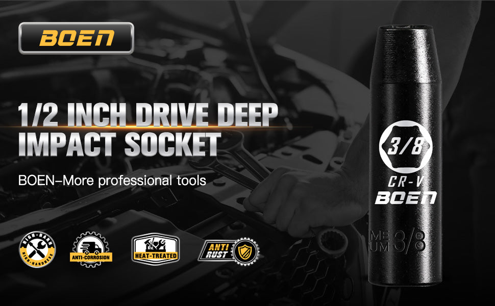BOEN Tools 1/2" Dr 3/8 Inch SAE Deep Sockets-Detail-1_3
