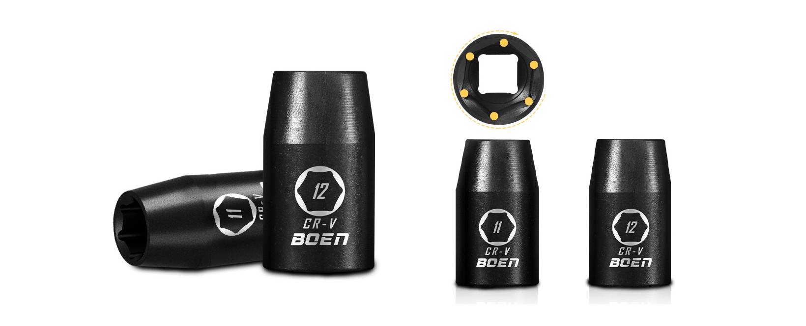 BOEN Tools 1/2" Drive 11/12mm Metric Shallow Impact Socket-Detail-2