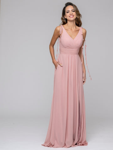 V-neck Long Bridesmaid Dress for Spring Weddings