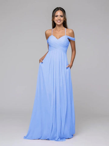 Sky Blue Chiffon Spring Bridesmaid Dress