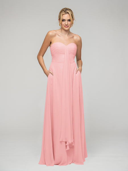 A Line Chiffon Strapless Bridesmaid Dresses With Ribbons