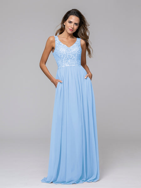 applique bodice chiffon a line bridesmaid dresses