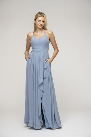 Strappy V-neck Ruffle Asymmetrical Chiffon Bridesmaid Dress