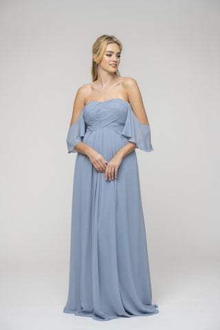 Sweetheart Off the Shoulder Pleated Swag Sleeve Chiffon Bridesmaid Dress