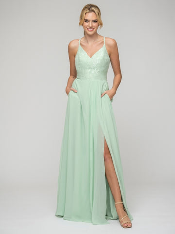 Lace Chiffon Mint Green Bridesmaid Dresses With Pockets
