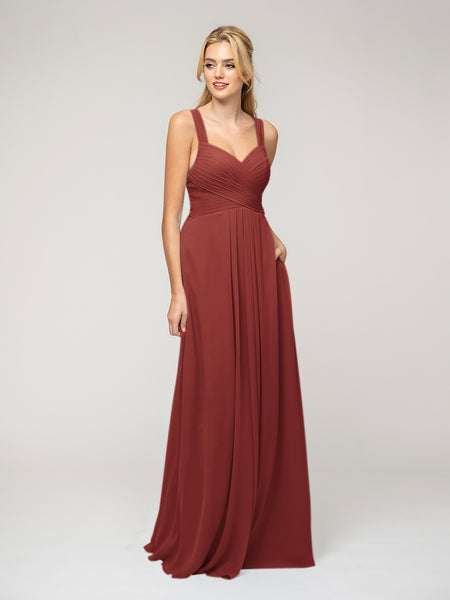 A Line Sweetheart Neckline Chiffon Straps Bridesmaid Dresses With Ribbon