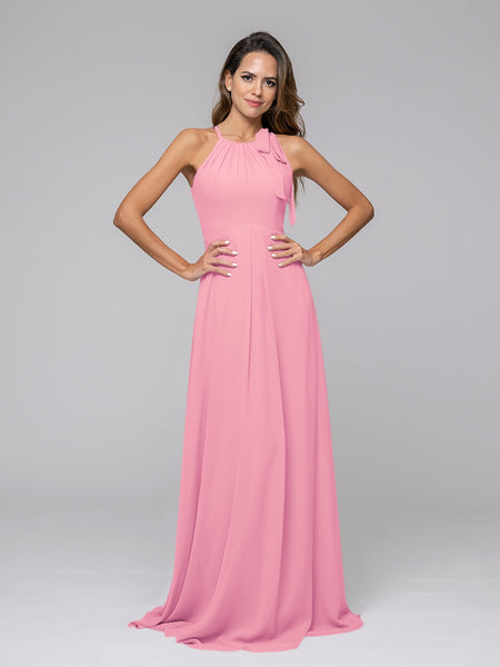    A Line Halter Chiffon Bridesmaid Dresses With Bow