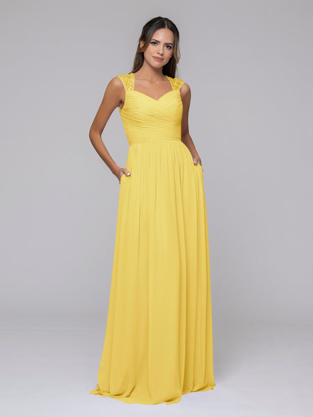 Chiffon Sweetheart Strap Long Bridesmaid Dresses With Pleated Bodice