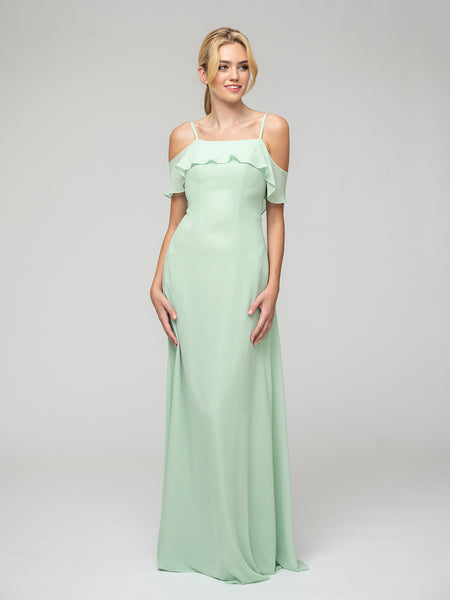Cold Shoulder Ruffles Chiffon Bridesmaid Dresses With Open Back