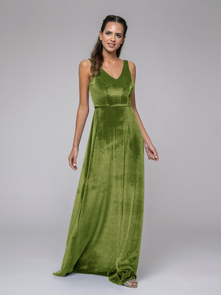 olive green velvet bridesmaid dresses