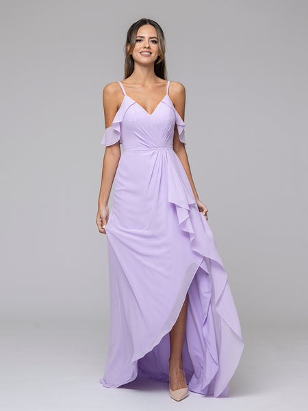 Cold Shoulder Chiffon Open Back High Low Bridesmaid Dresses