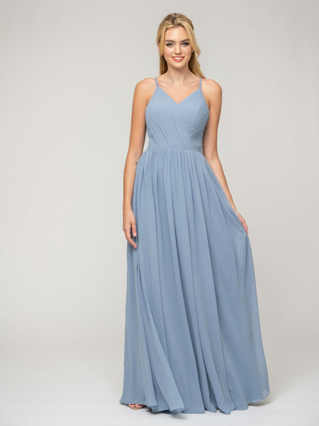 dusty blue chiffon bridesmaid dresses