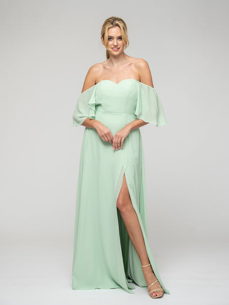 Sweetheart Chiffon Flutter Sleeve Bridesmaid Dresses With Split