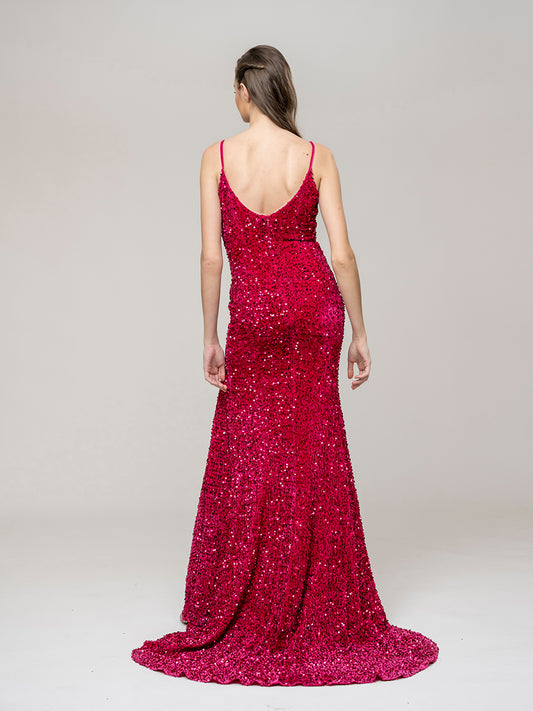 Sheath Sexy Sequin Prom Dresses With Slit And Criss-Cross Back