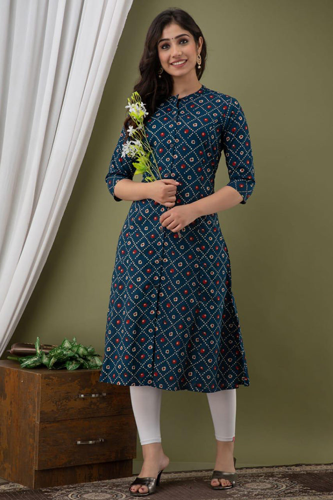 Vootbuy Women's Pure Silk Cotton Kurti with Geometric Design