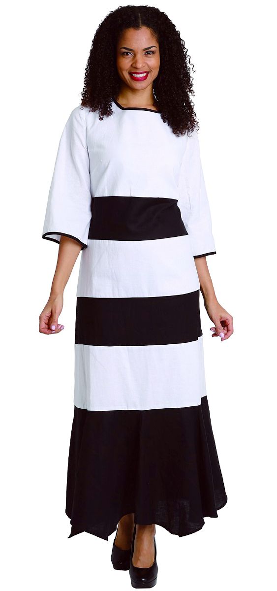 Diana Linen Dress 8212-White/Black 