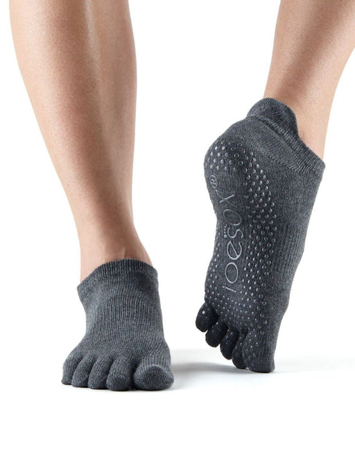 Toesox Half Toe Low Rise Pilates Yoga Grip Socks Barefoot Black
