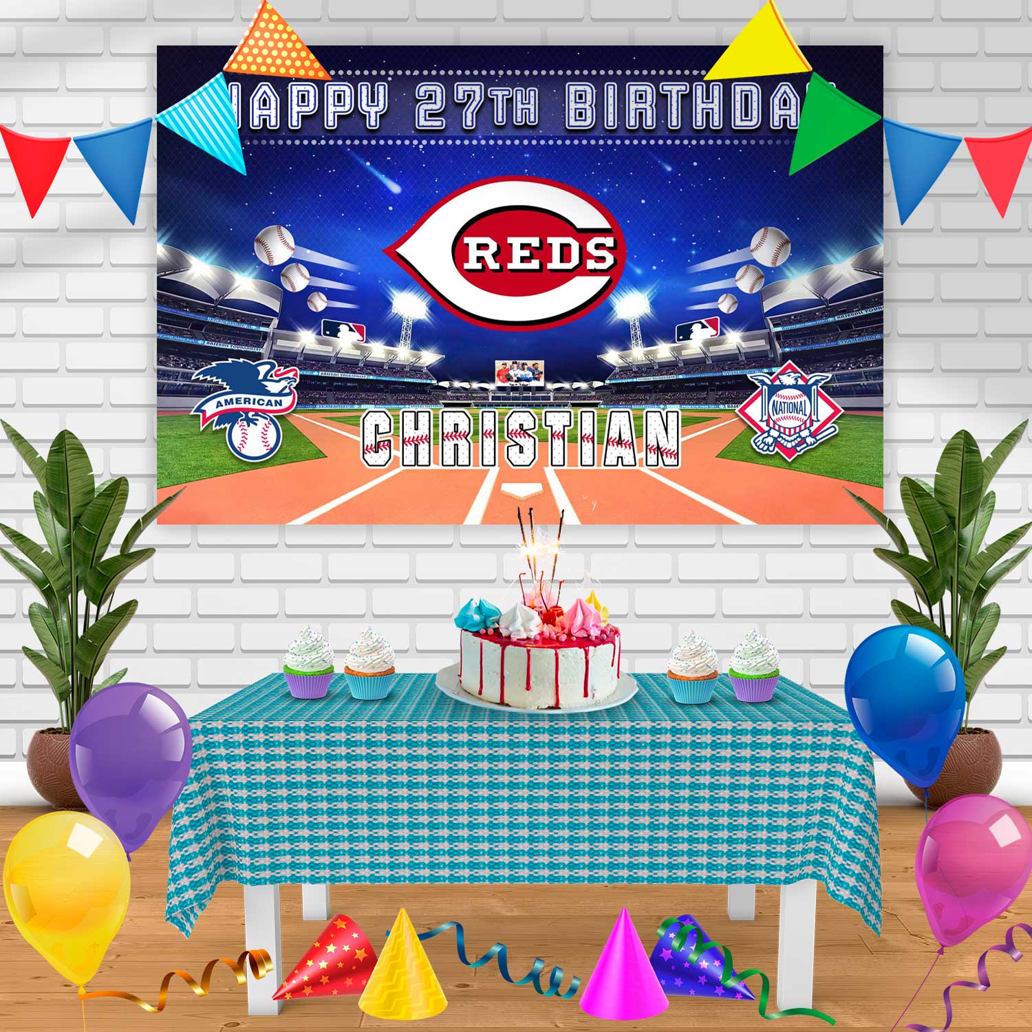 Cincinnati Reds Birthday Banner Personalized Party Backdrop Decoration ...