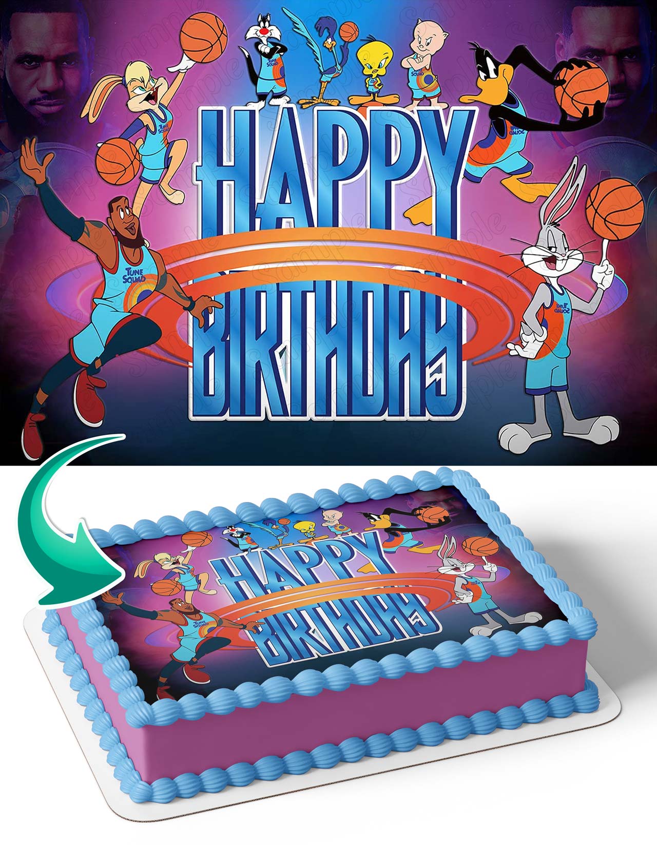 Space Jam Lebron Tunes Squad Happy Birthday Edible Cake Toppers ...