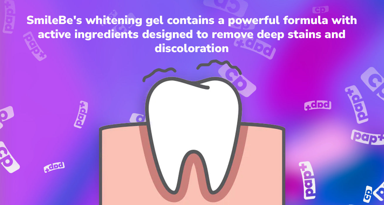 SmileBe's whitening gel contains a powerful formula with active ingredients designed to remove deep stains and discoloration