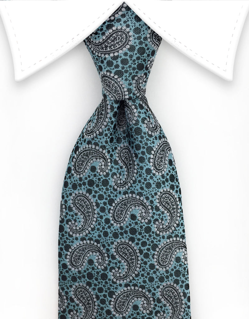 Aqua, Silver and Black Paisley Tie – GentlemanJoe