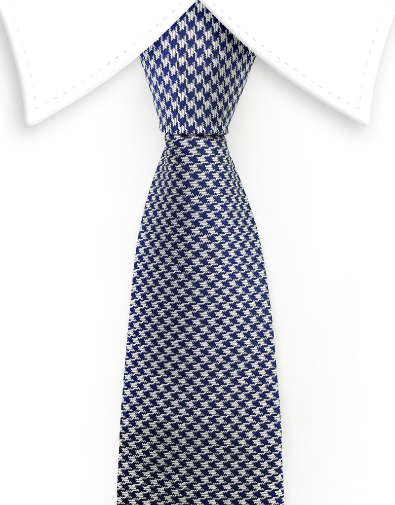 Navy Blue & Silver Houndstooth Tie – GentlemanJoe