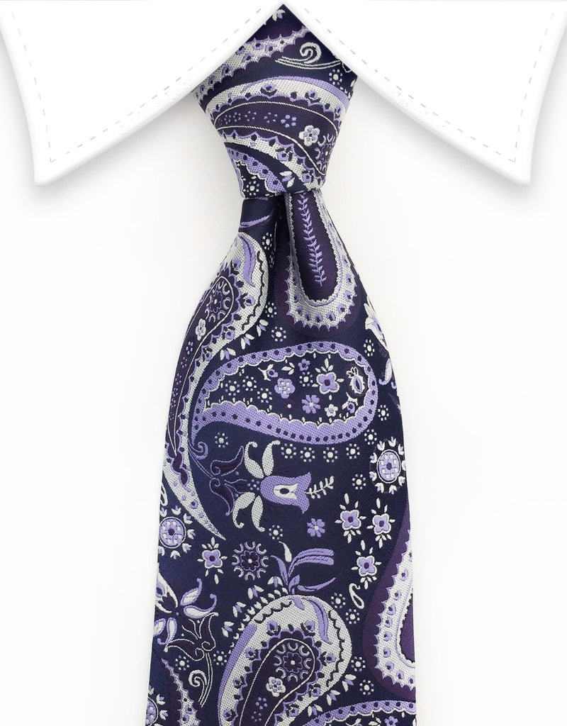 Purple, Lilac & Silver Paisley & Floral Necktie – GentlemanJoe