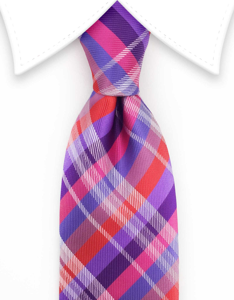 Extra Long Purple, Pink and Red Plaid Tie - 3XL – GentlemanJoe