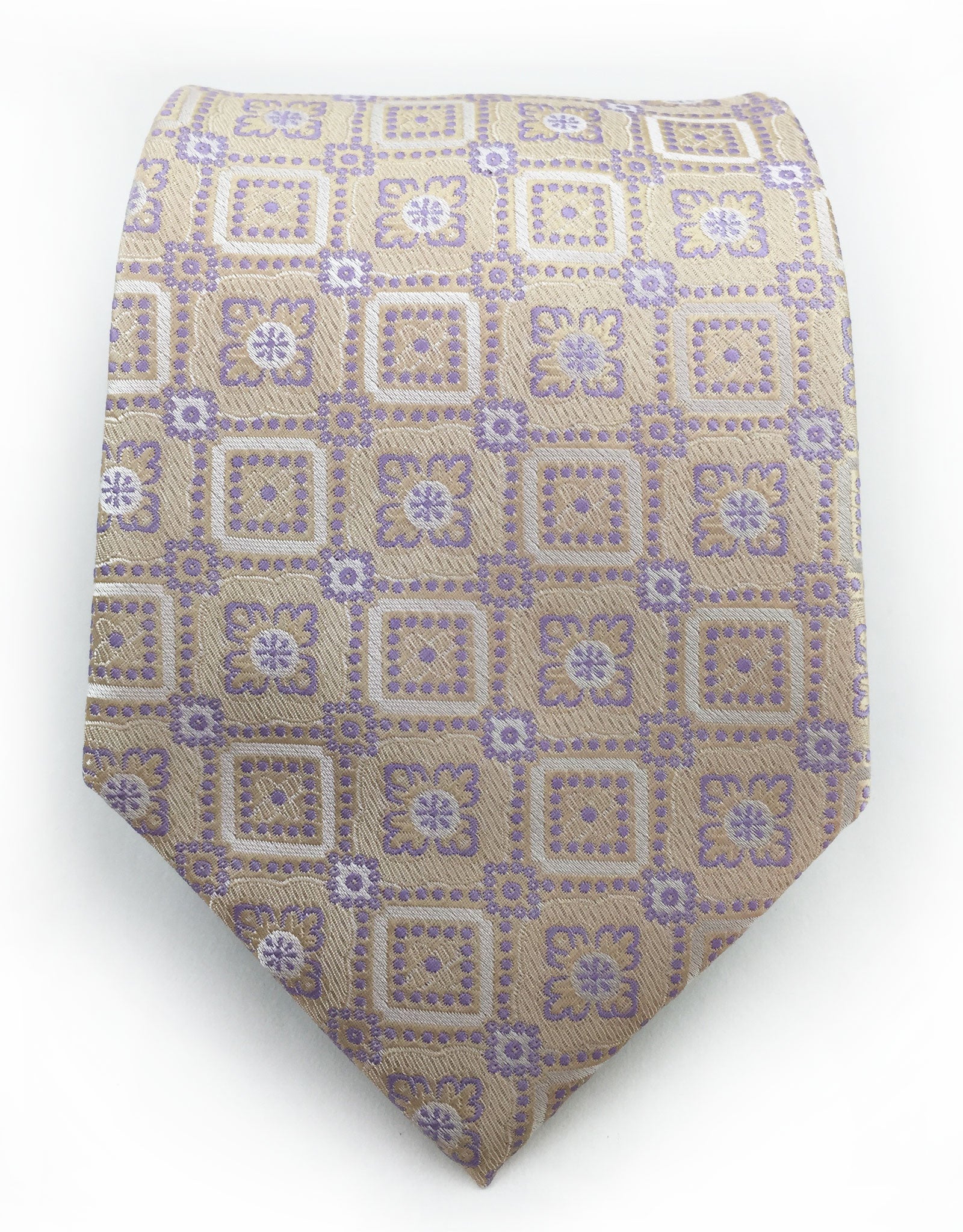 Golden Beige Tie with Lilac Motif – GentlemanJoe