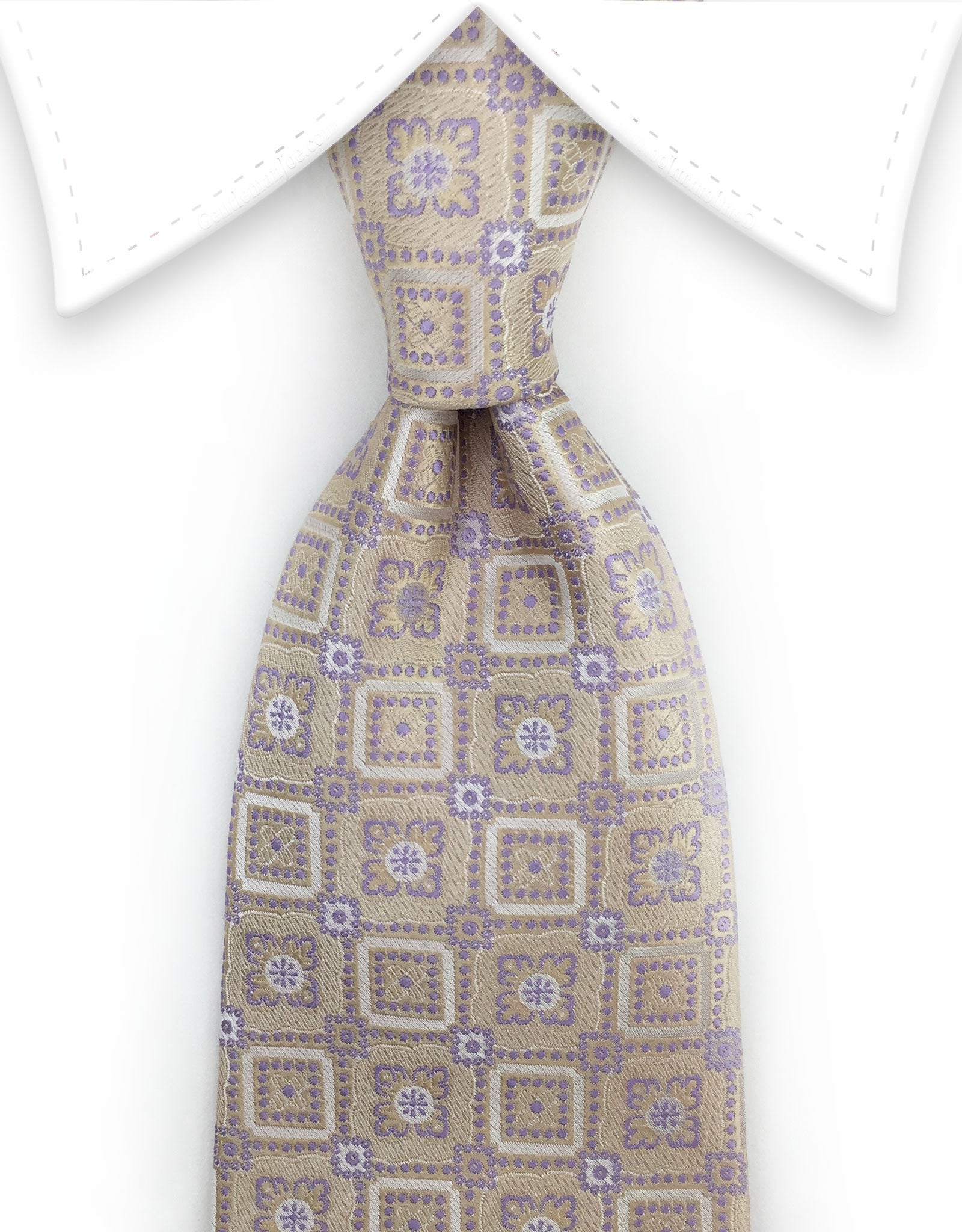 Golden Beige Tie with Lilac Motif – GentlemanJoe