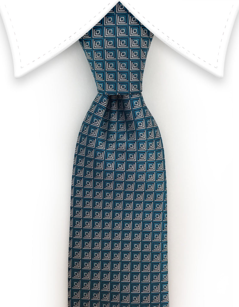 Turquoise Tie with Silver Squares – GentlemanJoe