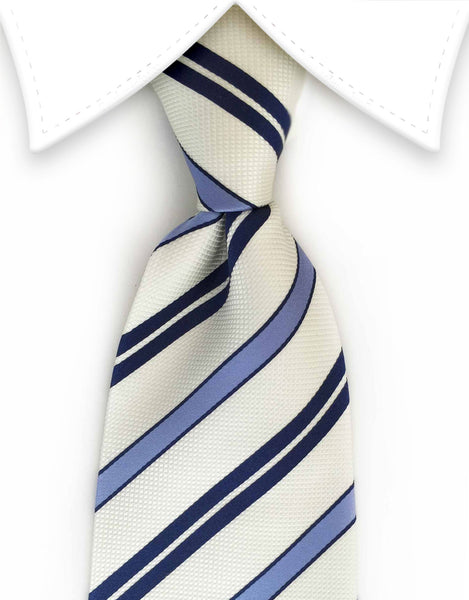 Navy, Blue & Pearl Striped Tie – GentlemanJoe