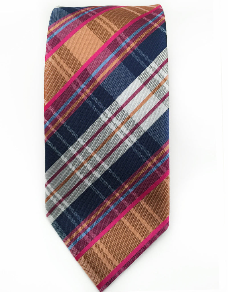 Caramel, Navy Blue & Pink, Plaid Necktie – GentlemanJoe