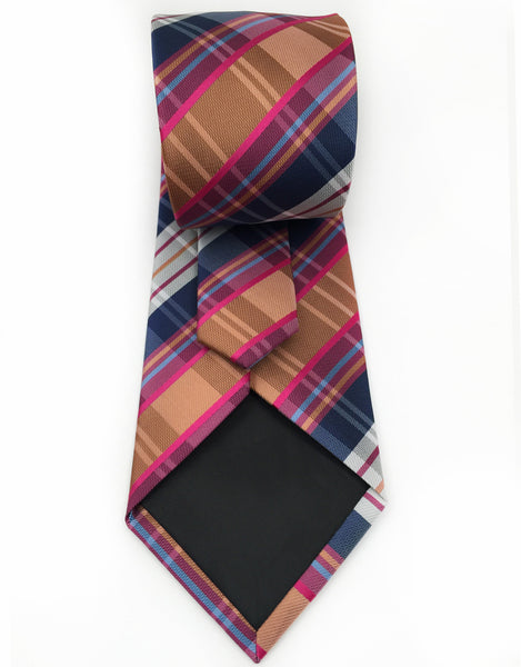 Caramel, Navy Blue & Pink, Plaid Necktie – GentlemanJoe