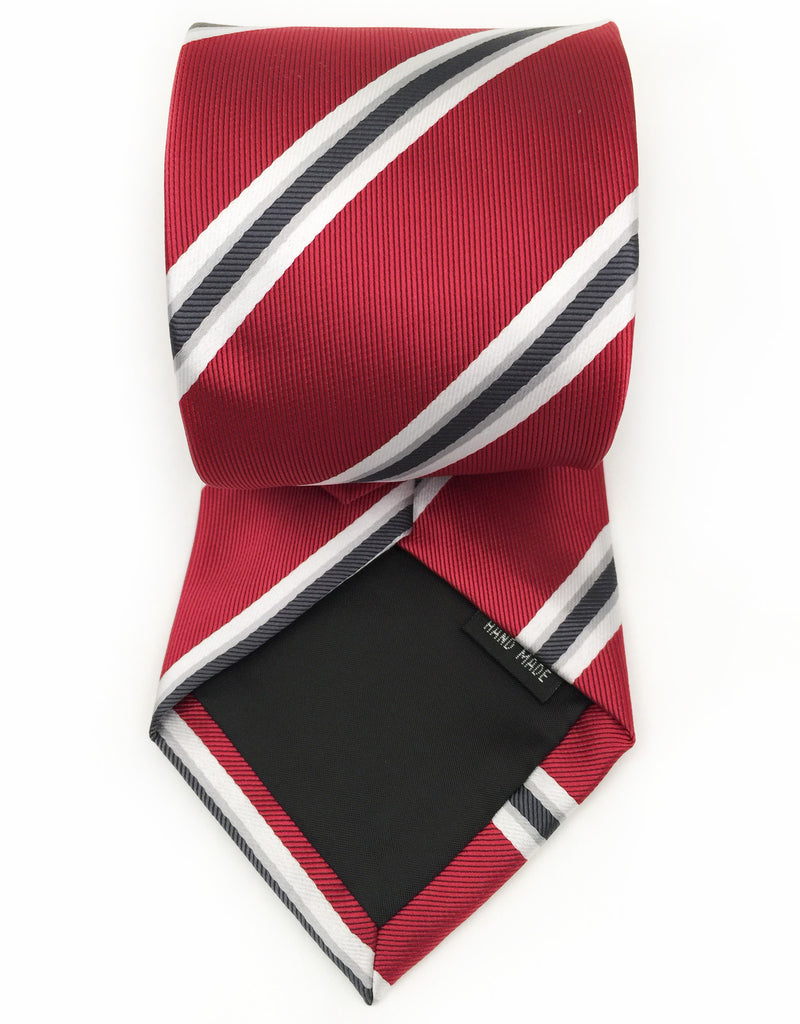 Dark Red, White, Silver and Black Striped Tie – GentlemanJoe