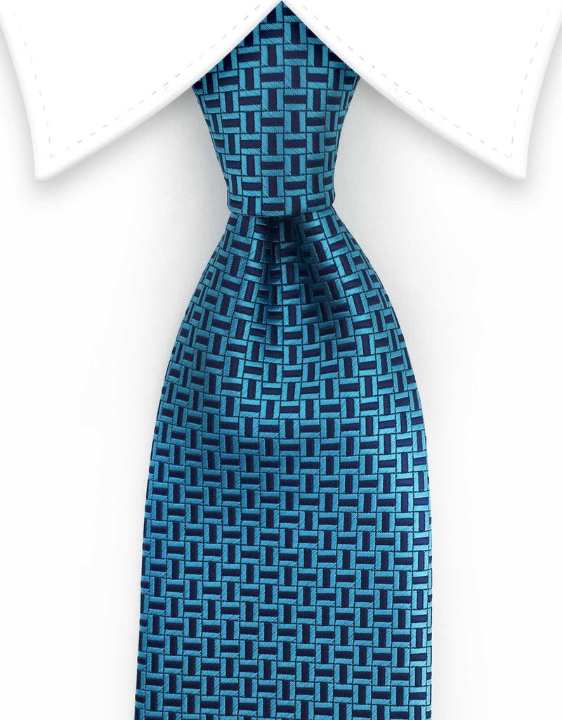 Turquoise & Navy Blue Geometric Tie – GentlemanJoe