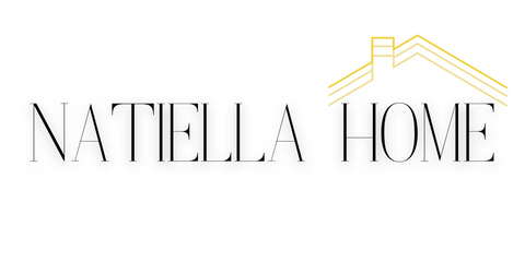 Natiella Home's logo: 'Natiella' and 'Home' in black capitals; yellow minimalist roof over 'Home'.