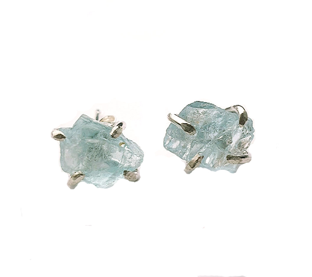 Buy Raw Aquamarine Earrings, 925 Sterling Silver Earring, Rough Aquamarine  Stud, Ear Pin Studs, Natural Gemstone Earrings, Healing Crystal Studs  Online in India - Etsy