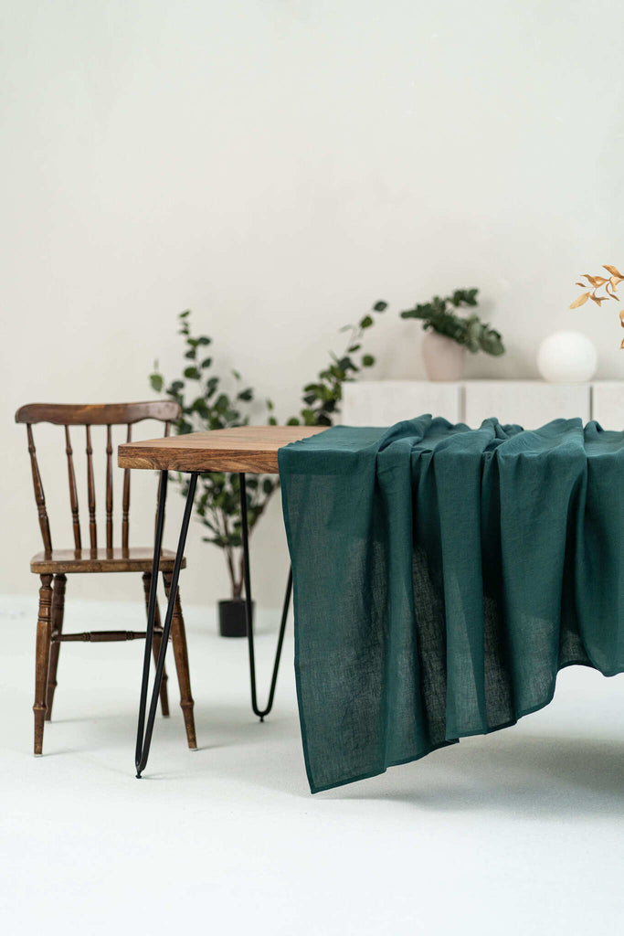 linen tablecloth in emerald green