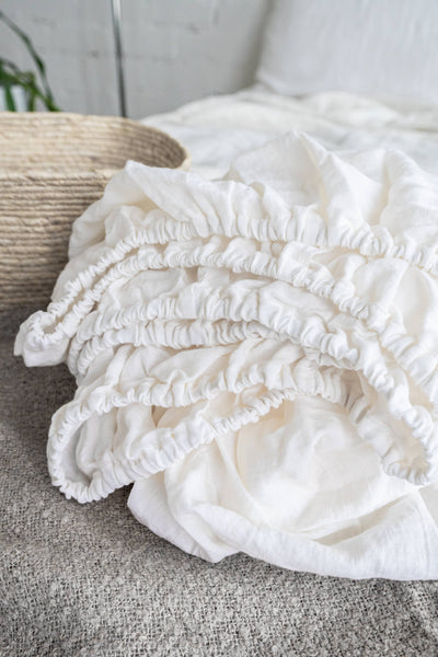 Linen fitted sheet in off white color