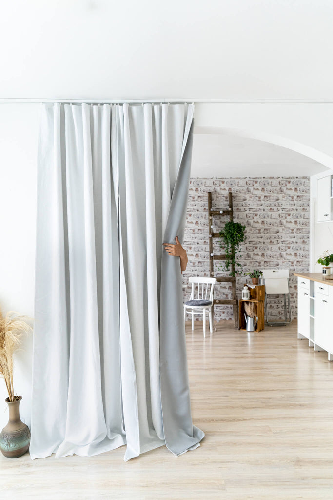 White blackout linen curtains