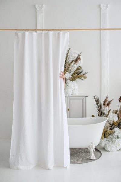 white shower curtain