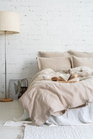 Natural linen bedding set of linen duvet cover and linen pillowcases