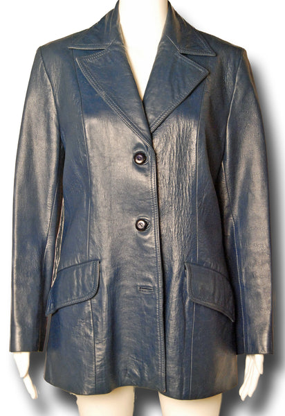 Superfly 1970s Blue Leather Blazer - refashioner