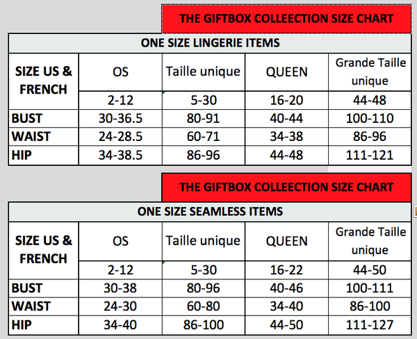 Giftbox collection Size Chart