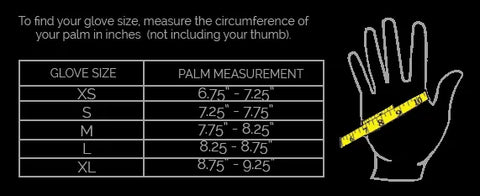 Garo Sparo glove sizing table.