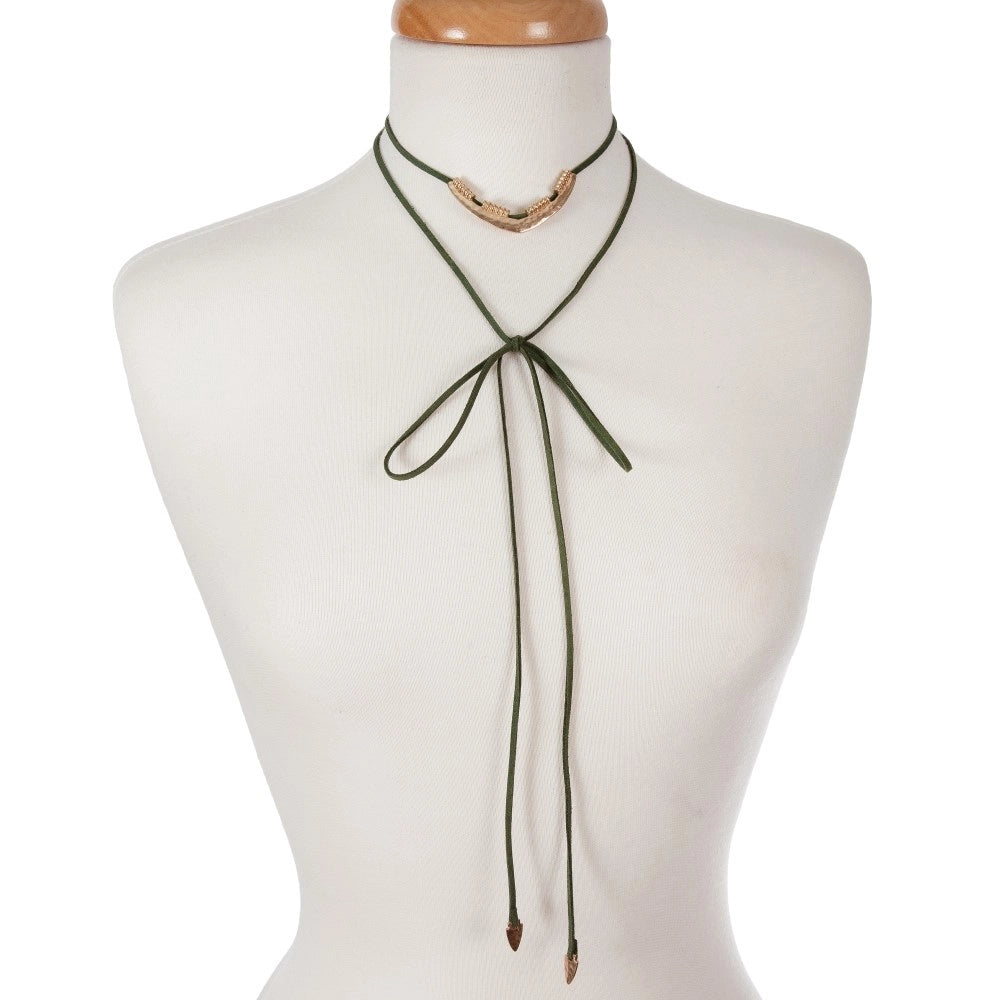 Wholesale olive green suede wrap necklace adjustable short layer displaying hamm