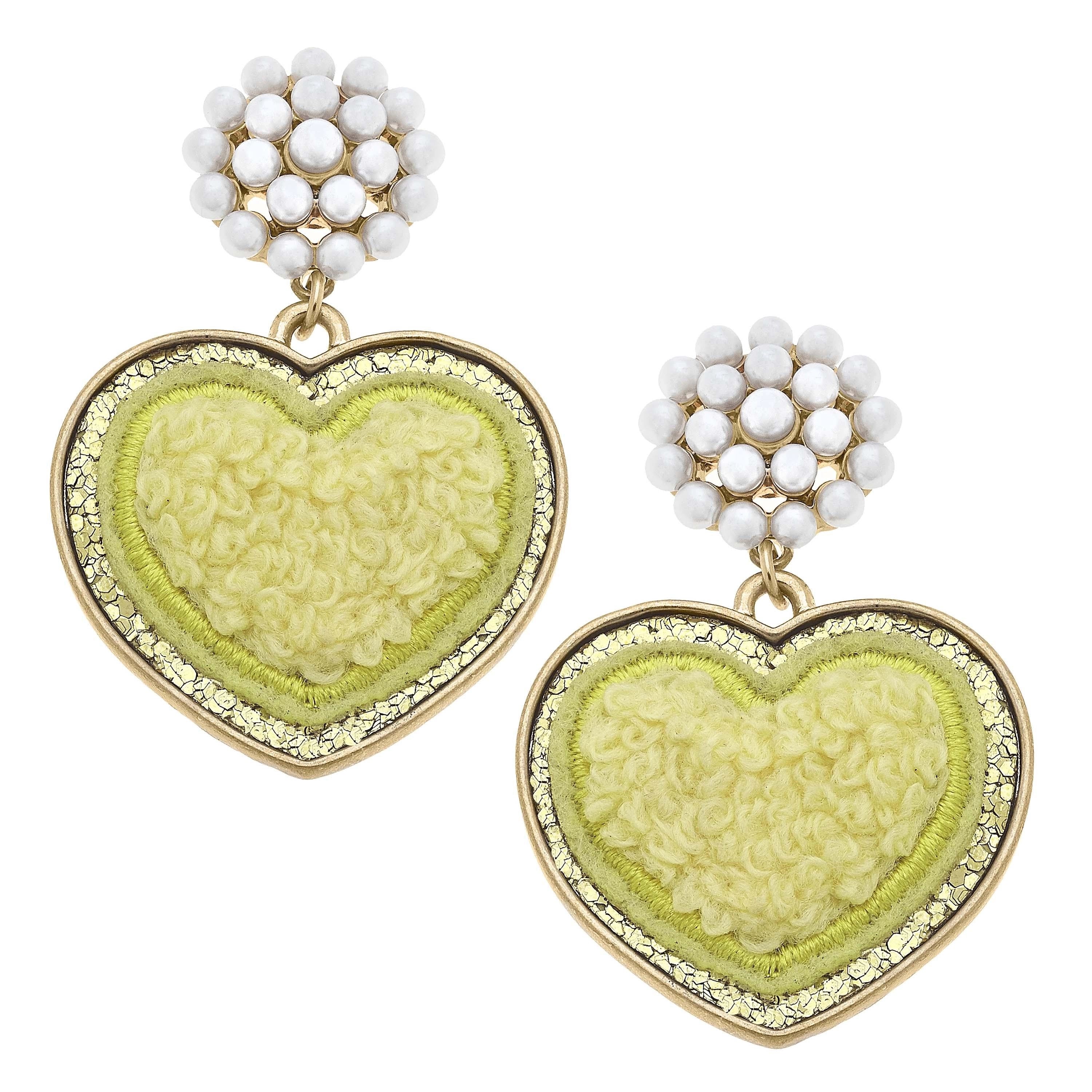 Wholesale cluster Pearl Glitter Heart Patch Drop Earrings L