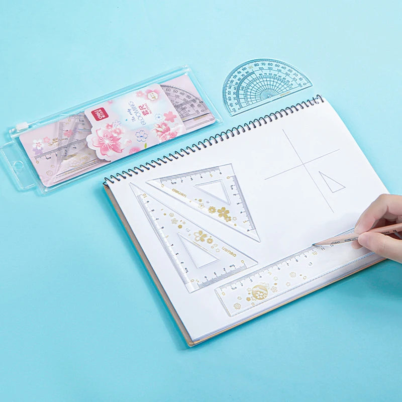 The finest stationery and office tools, elegance and luxury for multiple uses Ruler Set Aluminum Drafting Ruler 4 PCS Set for School Straight Ruler Triangular Protractor Stationery