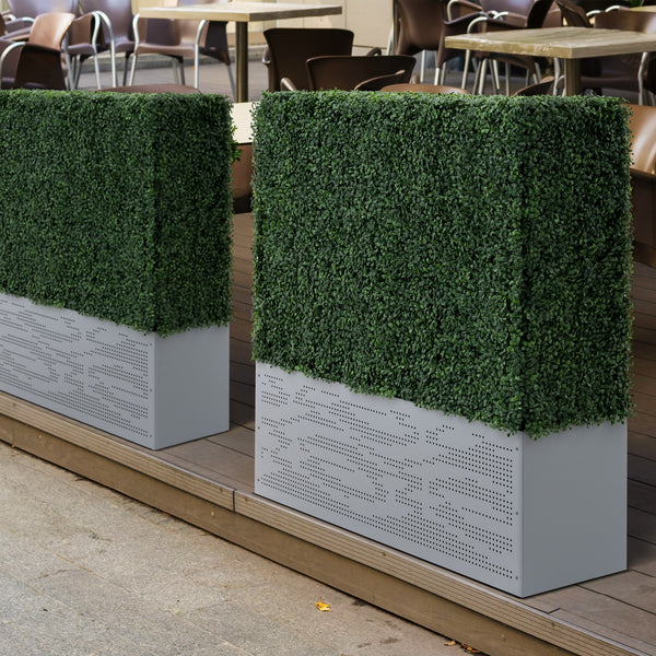 faux boxwood hedge in planter outdoor